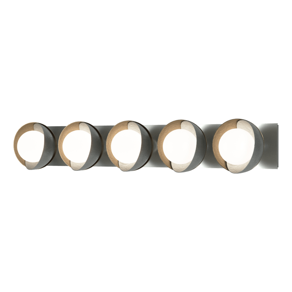 Brooklyn 5-Light Straight Double Shade Bath Sconce - Vintage Platinum - Soft Gold Accent by Hubbardton Forge