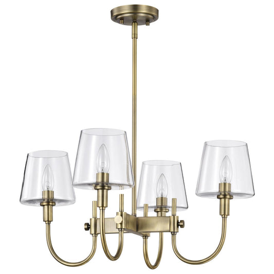 Brookside 4 Light Chandelier - Vintage Brass Finish - Clear Glass - Satco 60-7885