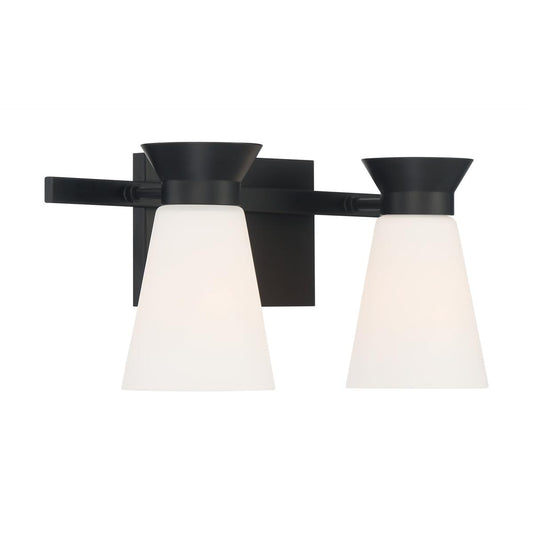 Caleta - 2 Light Vanity with Cylindrical Glass - Black Finish - Satco 60-7312