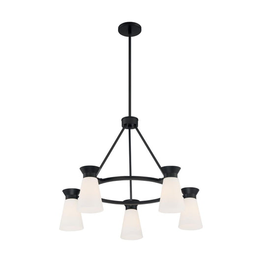 Caleta - 5 Light Chandelier with Cylindrical Glass - Black Finish - Satco 60-7315