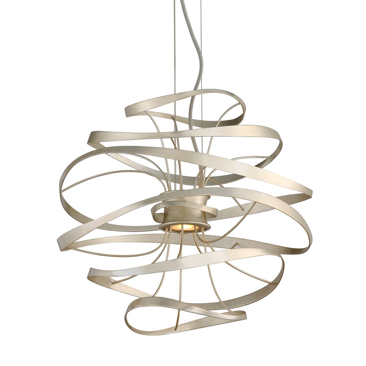 Calligraphy Mini Chandelier - Silver Leaf/Stainless Steel by Corbett Lighting