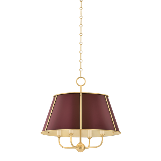 Cambridge Chandelier - 4-Light - Aged Brass/Soft Crimson by Hudson Valley Lighting
