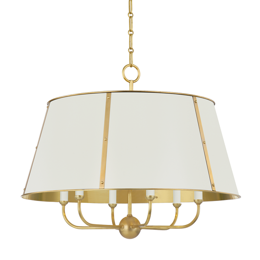 Cambridge Chandelier - 6-Light - Aged Brass/Off White by Hudson Valley Lighting