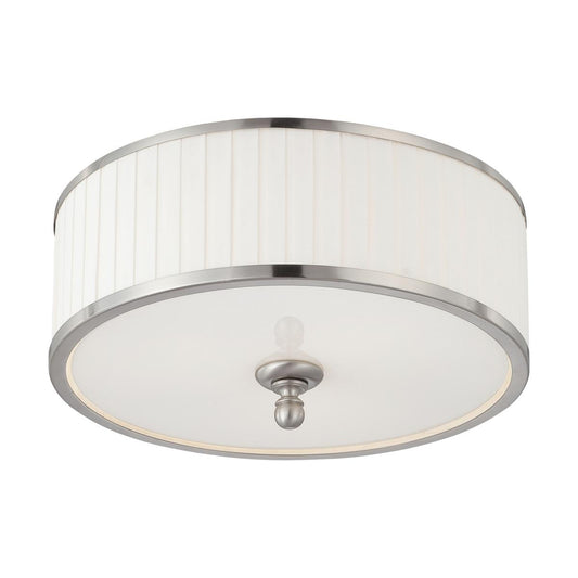 Candice - 3 Light Flush Dome with Pleated White Shade - Brushed Nickel Finish - Satco 60-4741