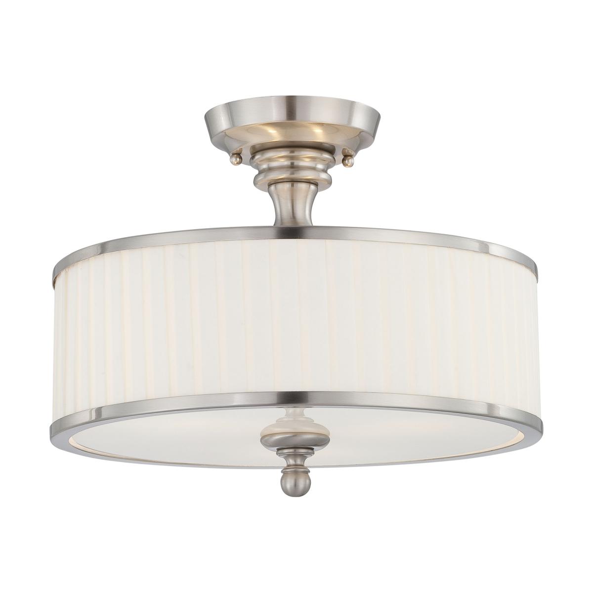 Candice - 3 Light Semi Flush with Pleated White Shade - Brushed Nickel Finish - Satco 60-4737