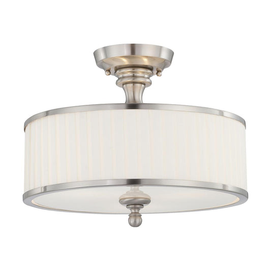 Candice - 3 Light Semi Flush with Pleated White Shade - Brushed Nickel Finish - Satco 60-4737