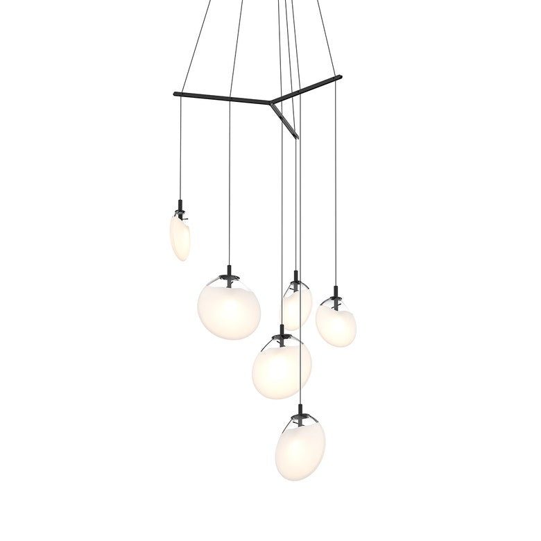 Cantina 6-Light Tri-Spreader LED Chandelier - Satin Black - Poured White Glass by SONNEMAN