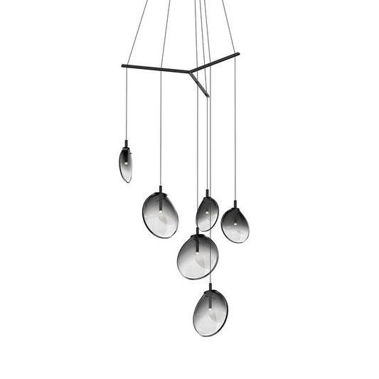 Cantina 6-Light Tri-Spreader LED Chandelier - Satin Black - Smoke Fade Glass by SONNEMAN