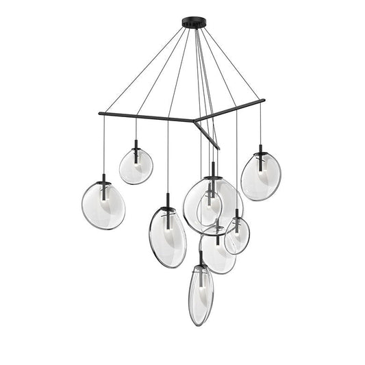 Cantina 9-Light Tri-Spreader LED Chandelier - Satin Black - Clear Glass by SONNEMAN