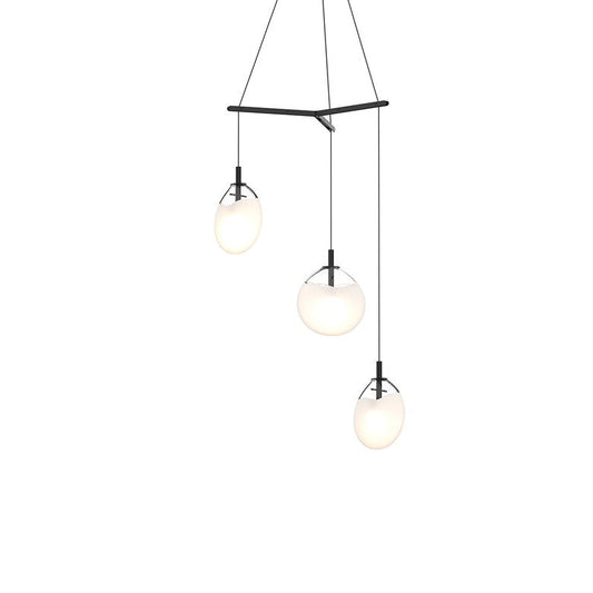 Cantina Small 3-Light Tri-Spreader LED Chandelier - Satin Black - Poured White Glass by SONNEMAN