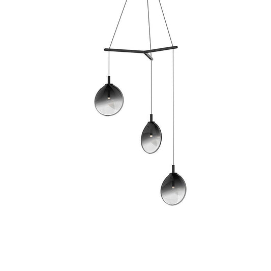 Cantina Small 3-Light Tri-Spreader LED Chandelier - Satin Black - Smoke Fade Glass by SONNEMAN