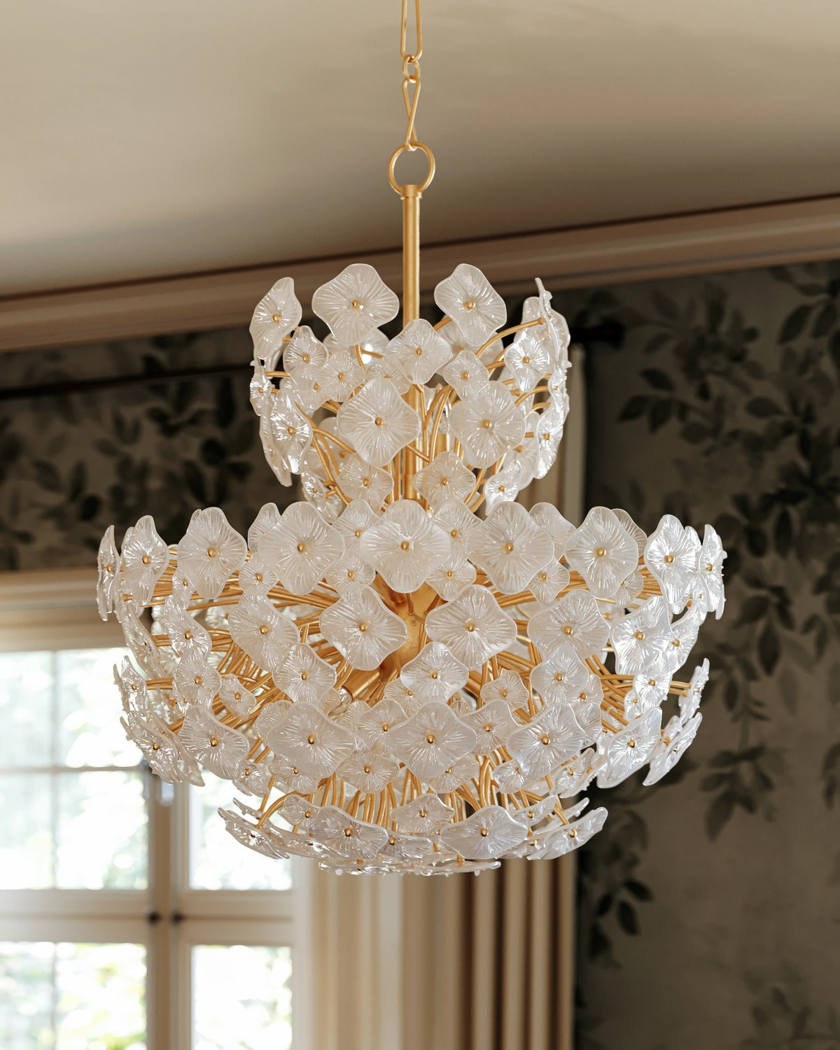 Barrytown Chandelier by Hudson Valley Lighting installed in an ornate living room with fireplace and decorative accents