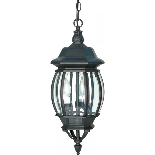 Central Park - 3 Light 20" Hanging Lantern with Clear Beveled Glass - Textured Black Finish - Satco 60-896