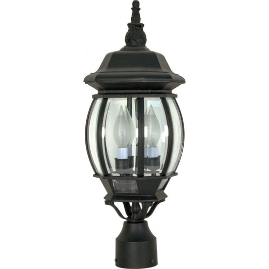 Central Park - 3 Light 21" Post Lantern with Clear Beveled Glass - Textured Black Finish - Satco 60-899