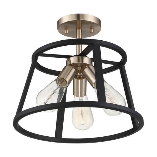 Chassis- 3 Light Semi Flush - Copper Brushed Brass and Matte Black Finish - Satco 60-6643