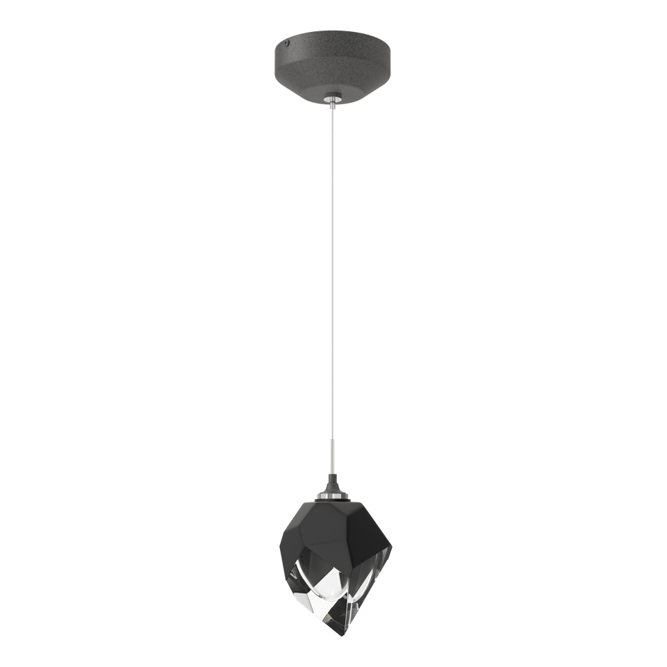 Chrysalis 1-Light Small Pendant - Natural Iron - Black Polished Crystal by Hubbardton Forge