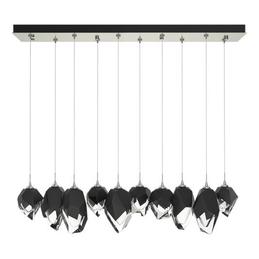 Chrysalis 10-Light Mixed Crystal Pendant - Sterling - Black Polished Crystal by Hubbardton Forge