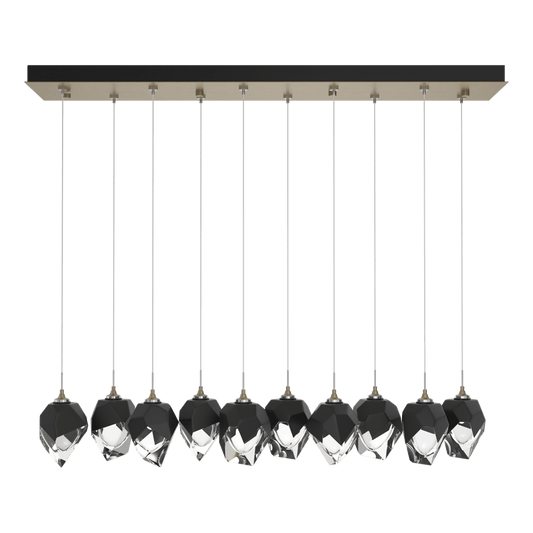 Chrysalis 10-Light Small Crystal Pendant - Soft Gold - Black Polished Crystal by Hubbardton Forge
