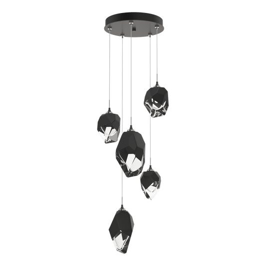 Chrysalis 5-Light Mixed Crystal Pendant - Dark Smoke - Black Polished Crystal by Hubbardton Forge
