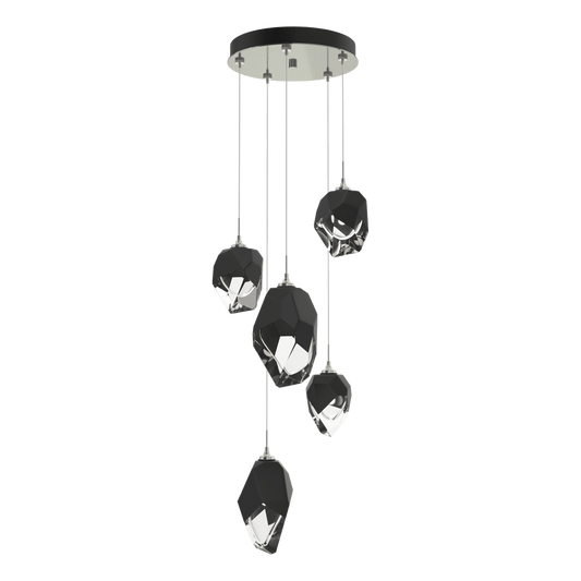 Chrysalis 5-Light Mixed Crystal Pendant - Sterling - Black Polished Crystal by Hubbardton Forge