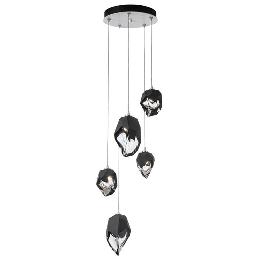 Chrysalis 5-Light Mixed Crystal Pendant - White - Black Polished Crystal by Hubbardton Forge