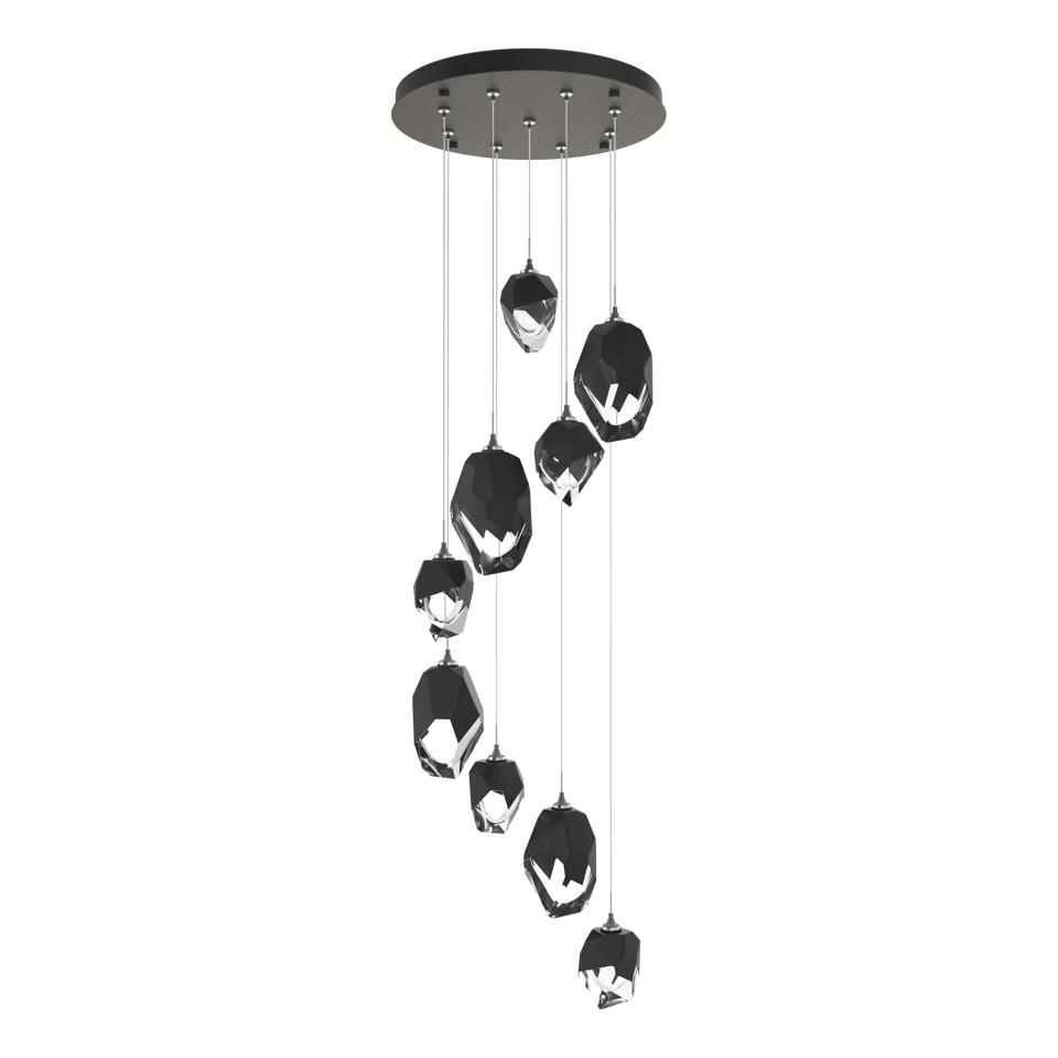 Chrysalis 9-Light Mixed Crystal Pendant - Natural Iron - Black Polished Crystal by Hubbardton Forge
