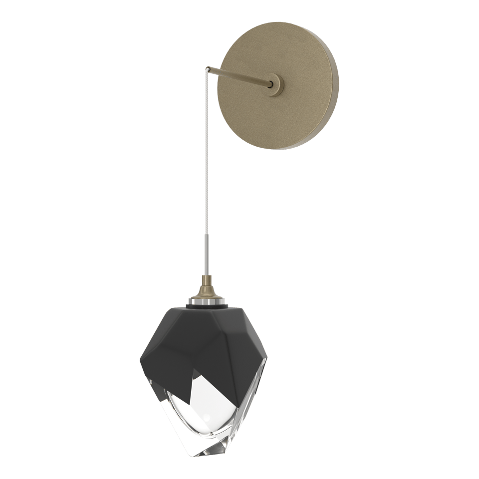 Chrysalis Small Low Voltage Sconce - Soft Gold - Black Polished Crystal by Hubbardton Forge