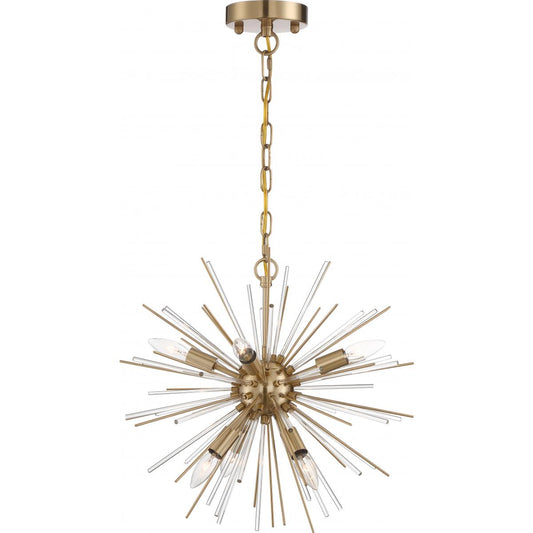 Cirrus - 6 Light Chandelier - with Glass Rods - Vintage Brass Finish - Satco 60-6992