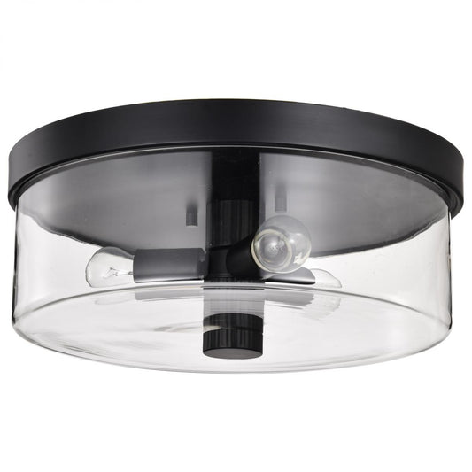 Clarksville - 15 Inch Flush Mount - Matte Black with Clear Glass - Satco 60-8065