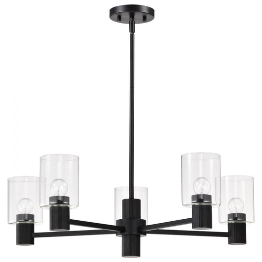 Clarksville - 28 Inch 5 Light Chandelier - Matte Black with Clear Glass - Satco 60-8066