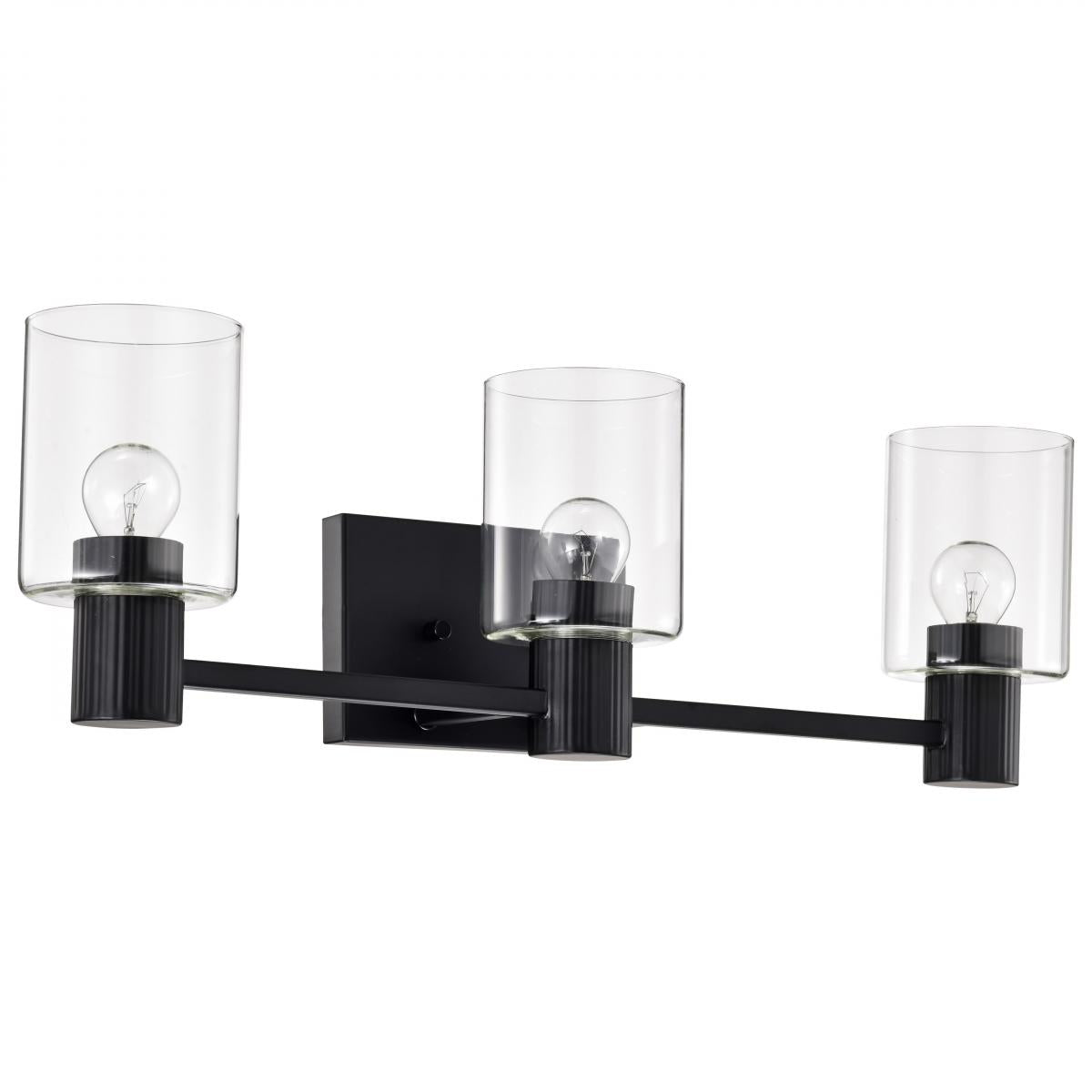 Clarksville - 3 Light Vanity - Matte Black with Clear Glass - Satco 60-8063