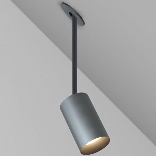 CM1 Cylinder Hang Straight Adjustable Ceiling Light - New Construction - Brushed Aged Aluminum/Black Baffle - 15 Degrees - 3000K by Lucifer Lighting