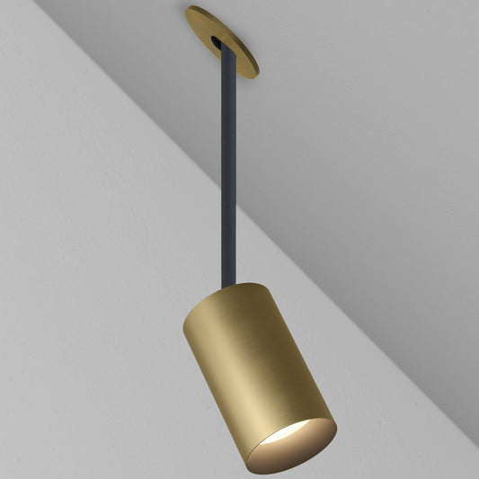 CM1 Cylinder Hang Straight Adjustable Ceiling Light - New Construction - Brushed Cast Brass/Black Baffle - 40 Degrees - 3000K by Lucifer Lighting