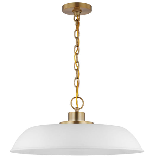 Colony - 1 Light - Medium Pendant - Matte White with Burnished Brass - Satco 60-7483