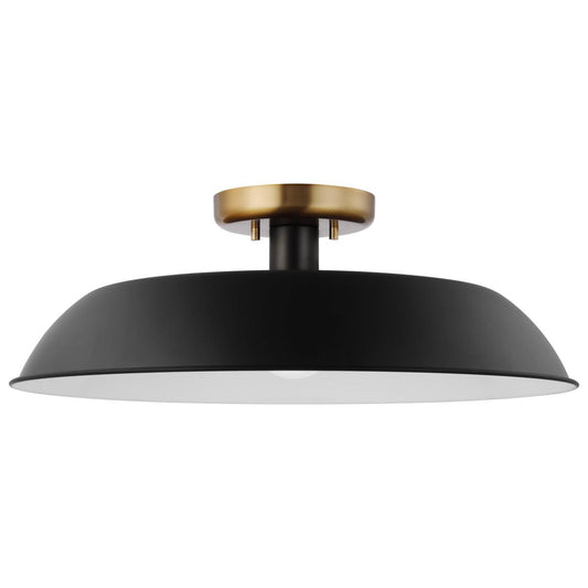Colony 1 Light Medium Semi-Flush Mount Fixture Matte Black with Burnished Brass - Satco 60-7494