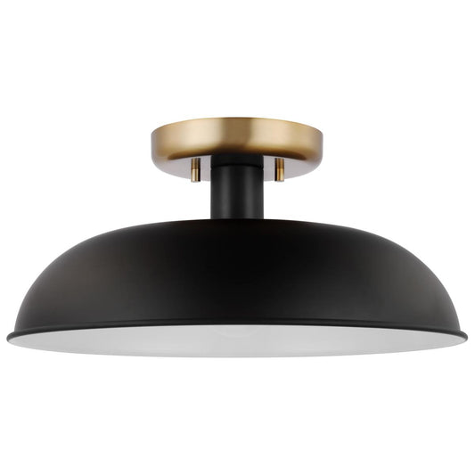Colony - 1 Light - Small Semi-Flush Mount Fixture - Matte Black with Burnished Brass - Satco 60-7491
