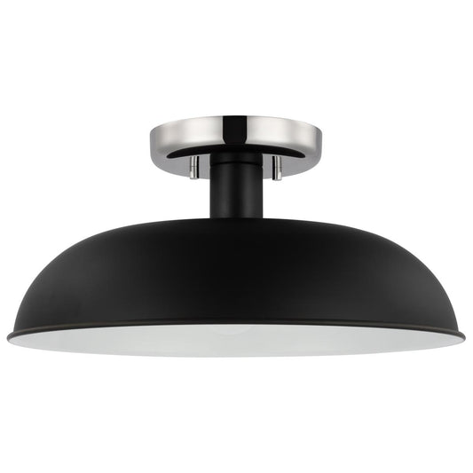 Colony - 1 Light - Small Semi-Flush Mount Fixture - Matte Black with Polished Nickel - Satco 60-7492