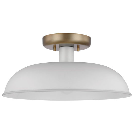 Colony - 1 Light - Small Semi-Flush Mount Fixture - Matte White with Burnished Brass - Satco 60-7490