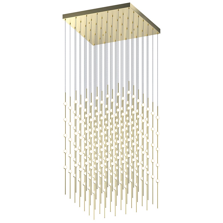 Constellation Cosmic Cube 30" Chandelier - Satin Brass - White Optical Acrylic Lens - 3000K by SONNEMAN