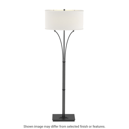 Contemporary Formae Floor Lamp - Black - Natural Anna Shade by Hubbardton Forge