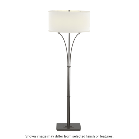 Contemporary Formae Floor Lamp - Dark Smoke - Natural Anna Shade by Hubbardton Forge