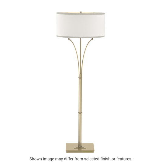 Contemporary Formae Floor Lamp - Modern Brass - Flax Shade by Hubbardton Forge