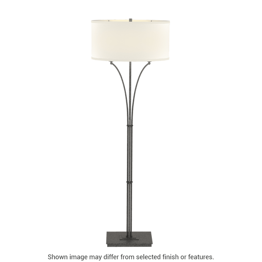 Contemporary Formae Floor Lamp - Natural Iron - Flax Shade by Hubbardton Forge