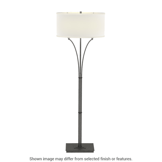 Contemporary Formae Floor Lamp - Natural Iron - Natural Anna Shade by Hubbardton Forge