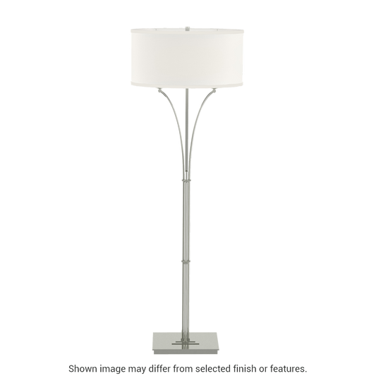 Contemporary Formae Floor Lamp - Sterling - Natural Anna Shade by Hubbardton Forge