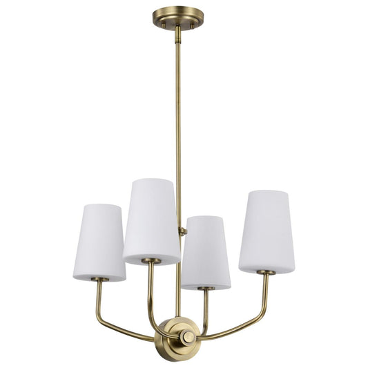 Cordello 4 Light Chandelier - Vintage Brass Finish - Etched White Opal Glass - Satco 60-7884