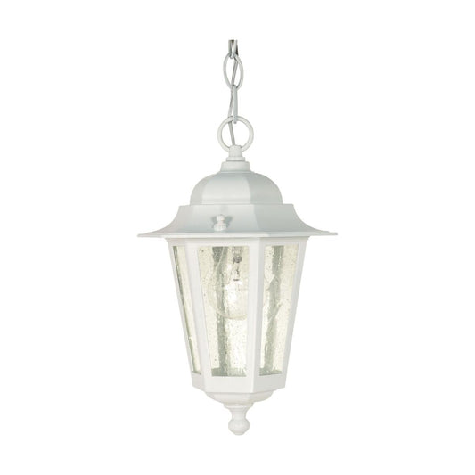 Cornerstone - 1 Light 13" Hanging Lantern with Clear Seeded Glass - White Finish - Satco 60-991