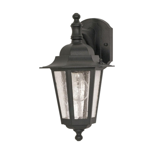 Cornerstone - 1 Light 13" - Wall Lantern Arm Down with Clear Seeded Glass - Textured Black Finish - Satco 60-990