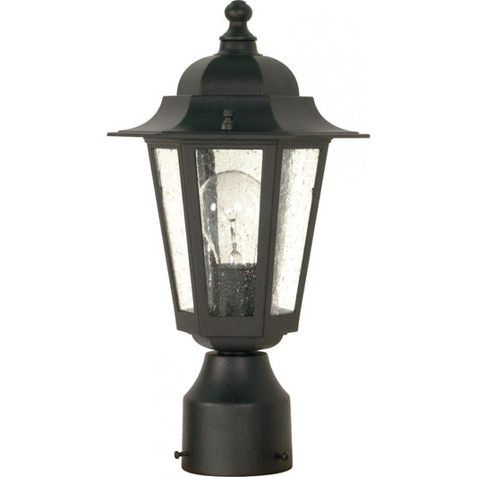Cornerstone - 1 Light 14" Post Lantern with Clear Seeded Glass - Textured Black Finish - Satco 60-996