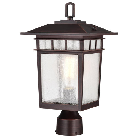Cove Neck Collection Outdoor Large 16 inch Post Light Pole Lantern - Rustic Bronze Finish with Clear Seeded Glass - Satco 60-5952